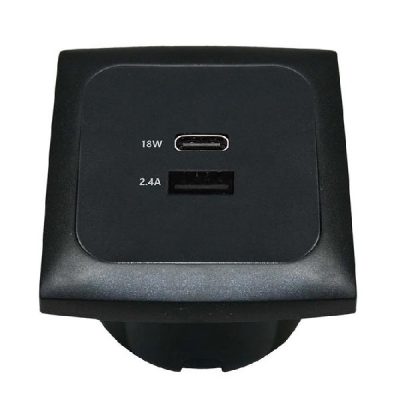 INDBYGNINGSSTIK 12/24V USB-A OG USB-C SORT